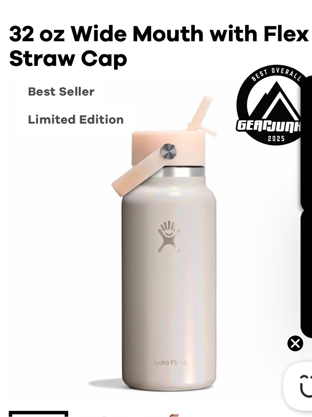 Hydro Flask 32-Ounce Wide Mouth Flex Straw Cap Bottle Glimmer Pink